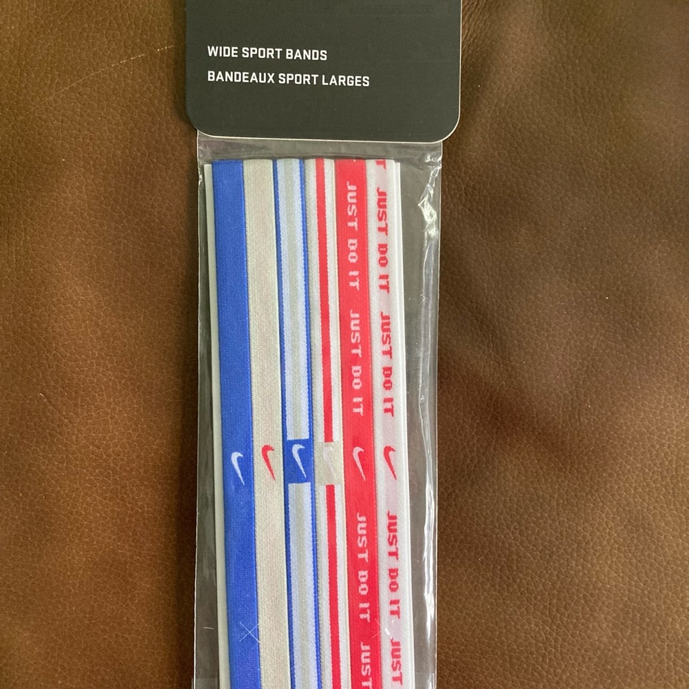 NIKE Brand Hair Bands Athletic Wide Sports Bands Red White Blue and Gray 6 pack
